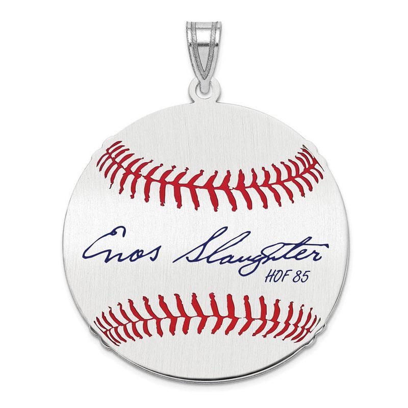 Sterling Silver Enos Slaughter Signature Lg Enamel Baseball Pendant